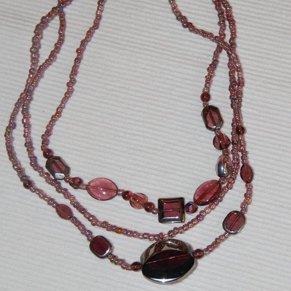 3 Strand Translucent Purple Tones Seed Bead Necklace
